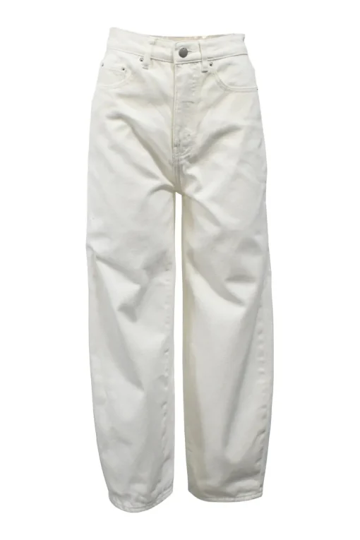 White cotton denim high-rise barrel leg jeans