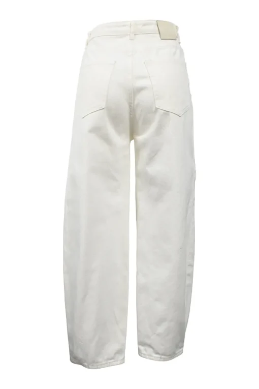 White cotton denim high-rise barrel leg jeans
