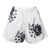White cotton floral print pull-on wide-leg shorts with elasticated waist