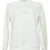 White cotton French terry spread collar half-button pullover hoodie