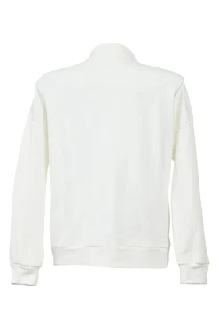 White cotton French terry spread collar half-button pullover hoodie