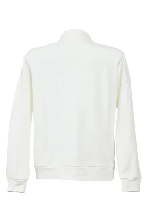 White cotton French terry spread collar half-button pullover hoodie