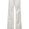 White cotton low-rise wide-leg jeans with split logo waistband