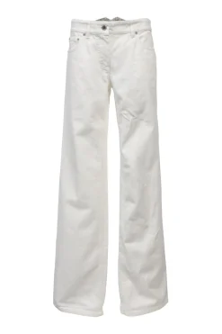 White cotton low-rise wide-leg jeans with split logo waistband