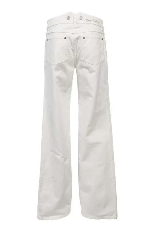 White cotton low-rise wide-leg jeans with split logo waistband