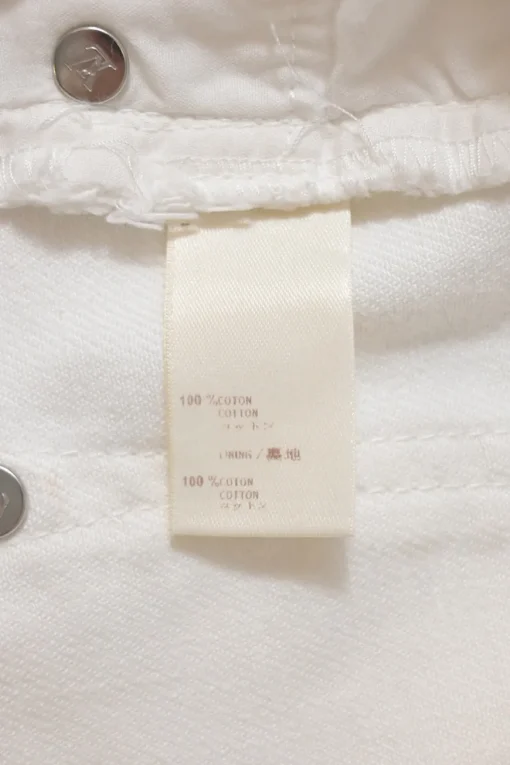 White cotton low-rise wide-leg jeans with split logo waistband