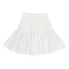White cotton-blend textured drop-waist mini ruffle skirt with concealed rear zip fastening