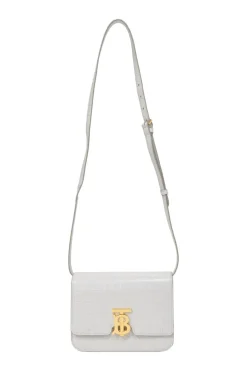 White croc-embossed leather small TB flap bag