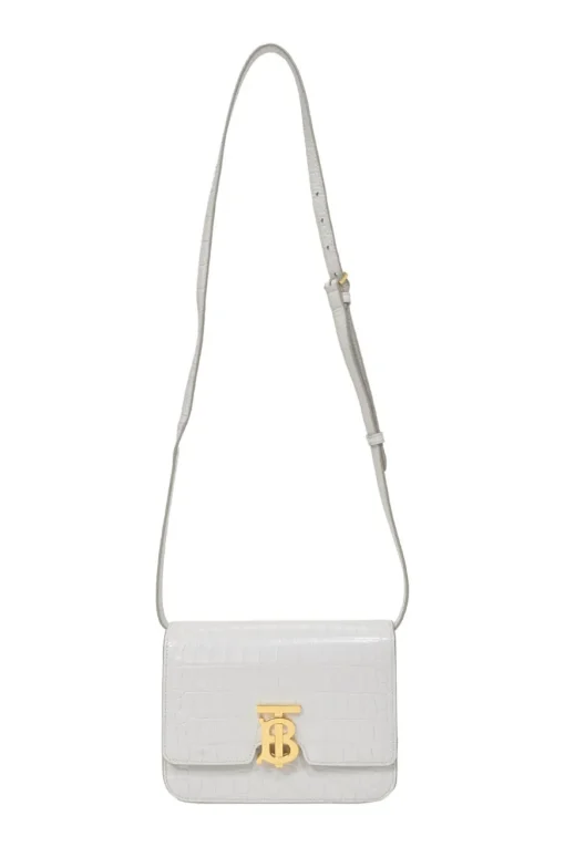 White croc-embossed leather small TB flap bag