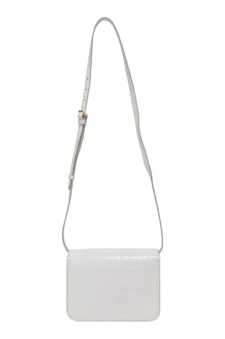 White croc-embossed leather small TB flap bag