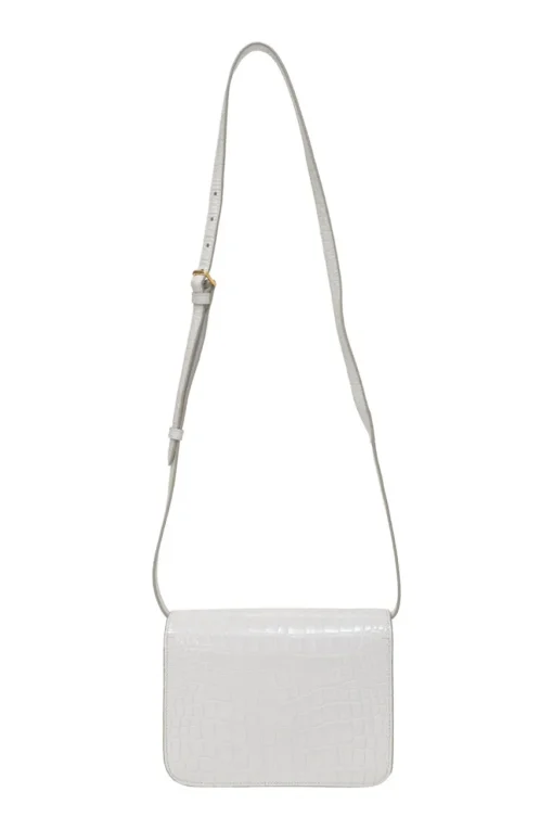 White croc-embossed leather small TB flap bag