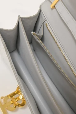 White croc-embossed leather small TB flap bag