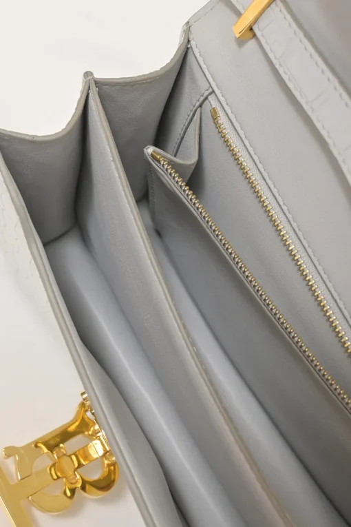 White croc-embossed leather small TB flap bag