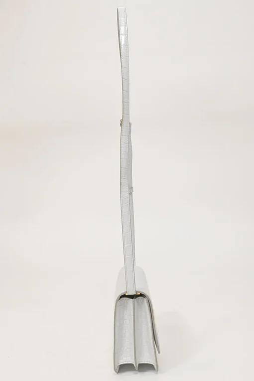 White croc-embossed leather small TB flap bag