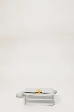 White croc-embossed leather small TB flap bag