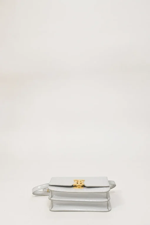 White croc-embossed leather small TB flap bag