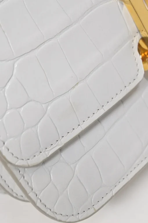 White croc-embossed leather small TB flap bag
