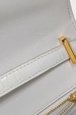 White croc-embossed leather small TB flap bag