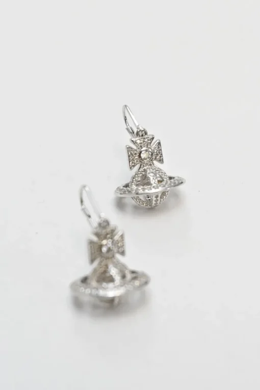 White cubic zirconia embellished silver-tone brass Isabella Orb pendant earrings