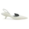 White fabric and rubber pointed-toe slingback court pumps with contrasting logo tongue