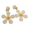 White fabric cord and gold-plated pewter daisy clip earrings