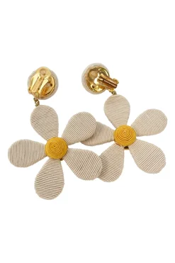 White fabric cord and gold-plated pewter daisy clip earrings