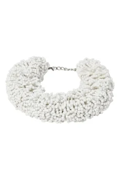 White glass drum bead collar necklace with lobster clasp closure