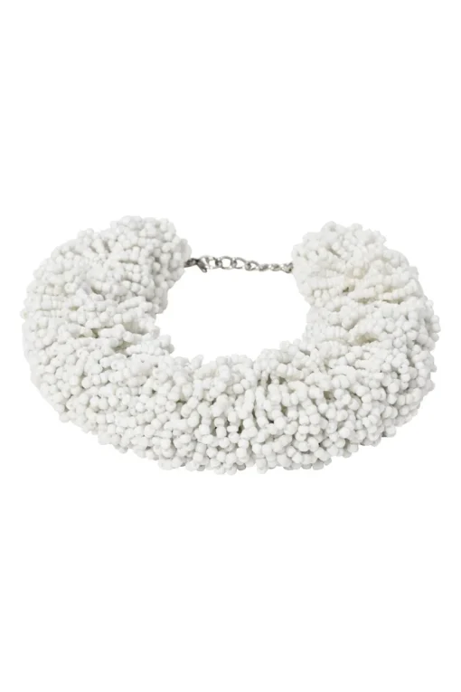 White glass drum bead collar necklace with lobster clasp closure
