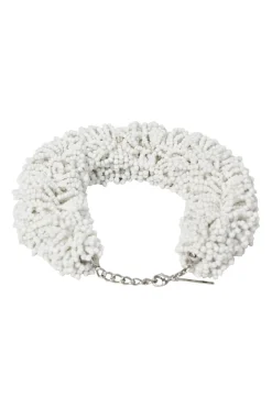 White glass drum bead collar necklace with lobster clasp closure