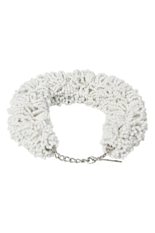 White glass drum bead collar necklace with lobster clasp closure