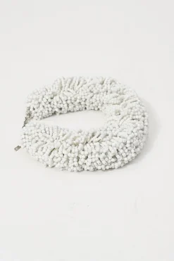 White glass drum bead collar necklace with lobster clasp closure
