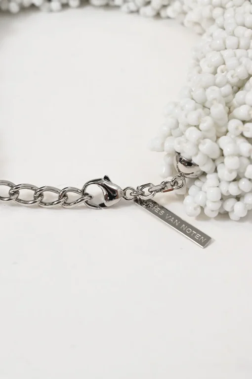 White glass drum bead collar necklace with lobster clasp closure