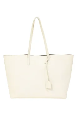 White grained calf leather East-West Large Shopping Tote bag