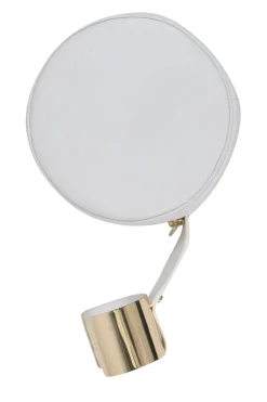 White grainy leather round pouch golden bracelet bag