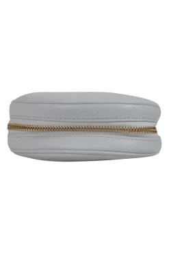 White grainy leather round pouch golden bracelet bag