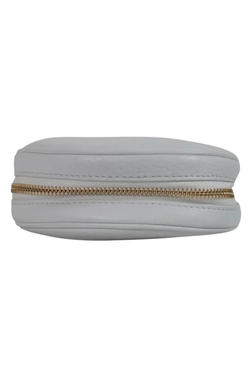 White grainy leather round pouch golden bracelet bag