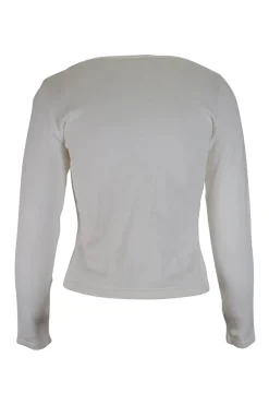 White knitwear jumper with interlacing cotton net front panel