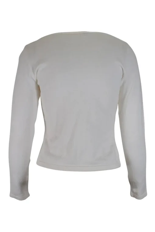 White knitwear jumper with interlacing cotton net front panel