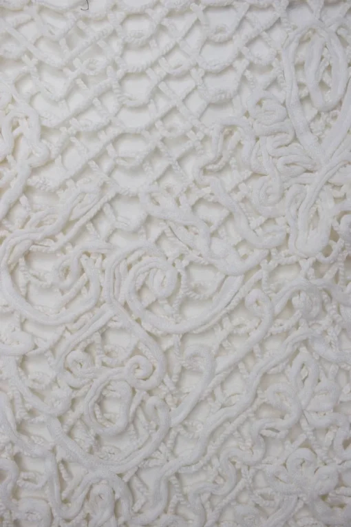 White knitwear jumper with interlacing cotton net front panel