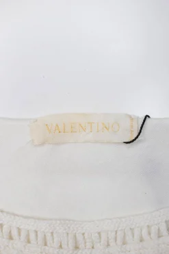 White knitwear jumper with interlacing cotton net front panel