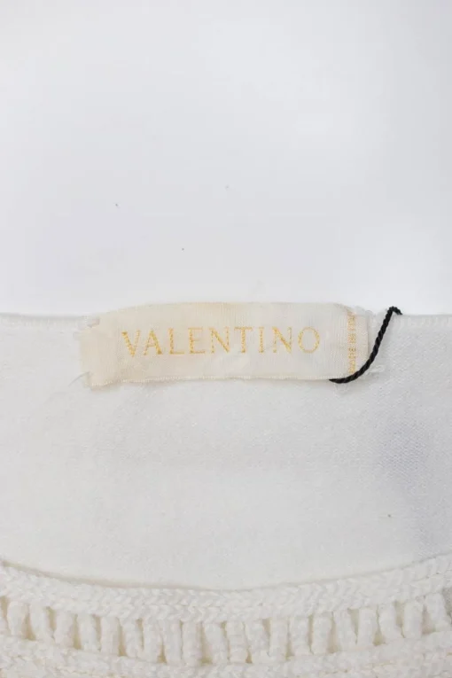 White knitwear jumper with interlacing cotton net front panel