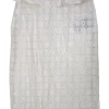 White lace mid-length pencil skirt with ruffled waistline