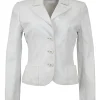 White lambskin single breasted notch lapel tailored jacket with Coco Mark shank buttons