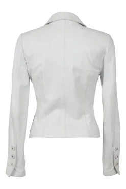White lambskin single breasted notch lapel tailored jacket with Coco Mark shank buttons