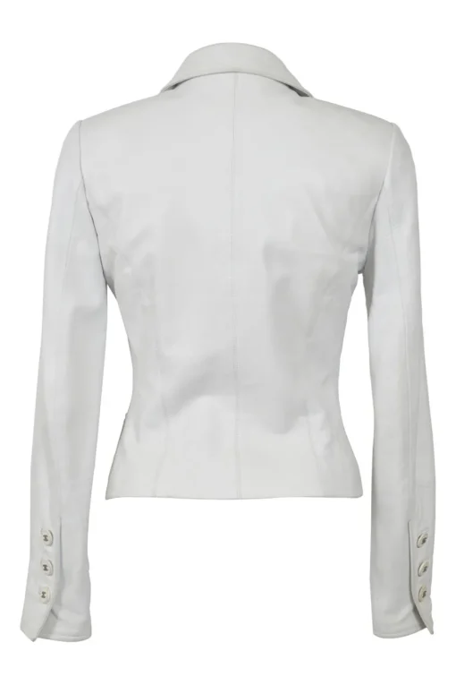 White lambskin single breasted notch lapel tailored jacket with Coco Mark shank buttons