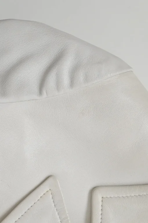 White lambskin single breasted notch lapel tailored jacket with Coco Mark shank buttons