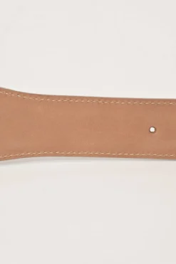 White laser-cut leather corset buckle belt with lace-up detailing