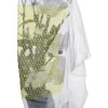 White layered floral print pull-on midi skirt with delicate fluo beaded lattice appliqué