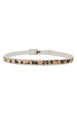 White leather and calf hair logo box buckle belt