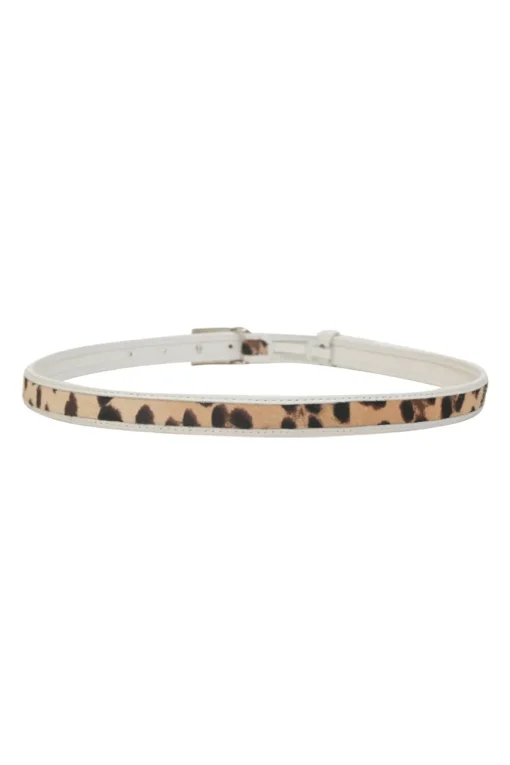 White leather and calf hair logo box buckle belt